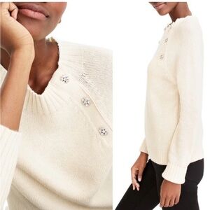 J. Crew xs lambs wool embellished Cream Sweater with Button Details